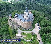 Drohnenflugfoto.de – Burg Falkenstein über dem Selketal im Harz